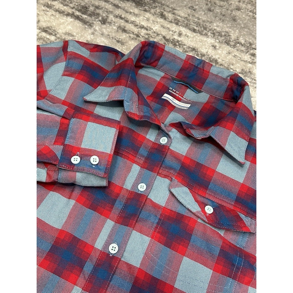 Columbia Shirt Womens Sz L Red Plaid Omni Wick‎ Advanced Evaporation Long Sleeve